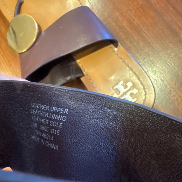 TORY BURCH Pre Owned Patos Leather Gold Disk Sandals Thongs 9 - Picture 6 of 6